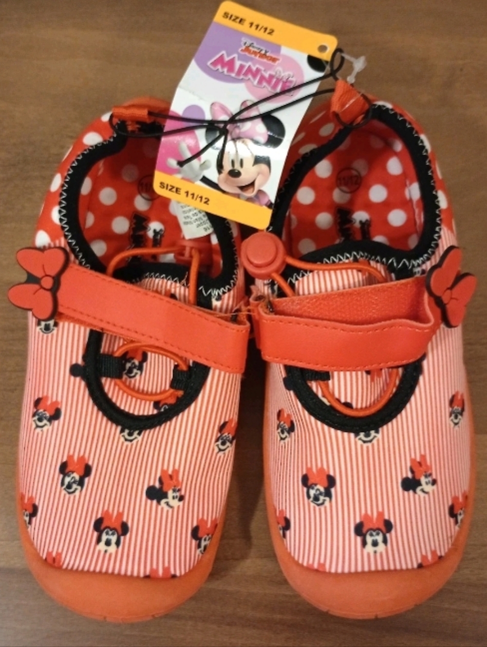 12/11 Disney Minnie Mouse Water Shoes Bows Bungee Cord New With Tags